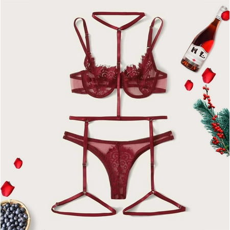 

WQJNWEQ Sexy Lingerie for Women Clearance Women s Sexy Ultra Thin Lace Perspective Underwear Set Valentines Day Gifts Red