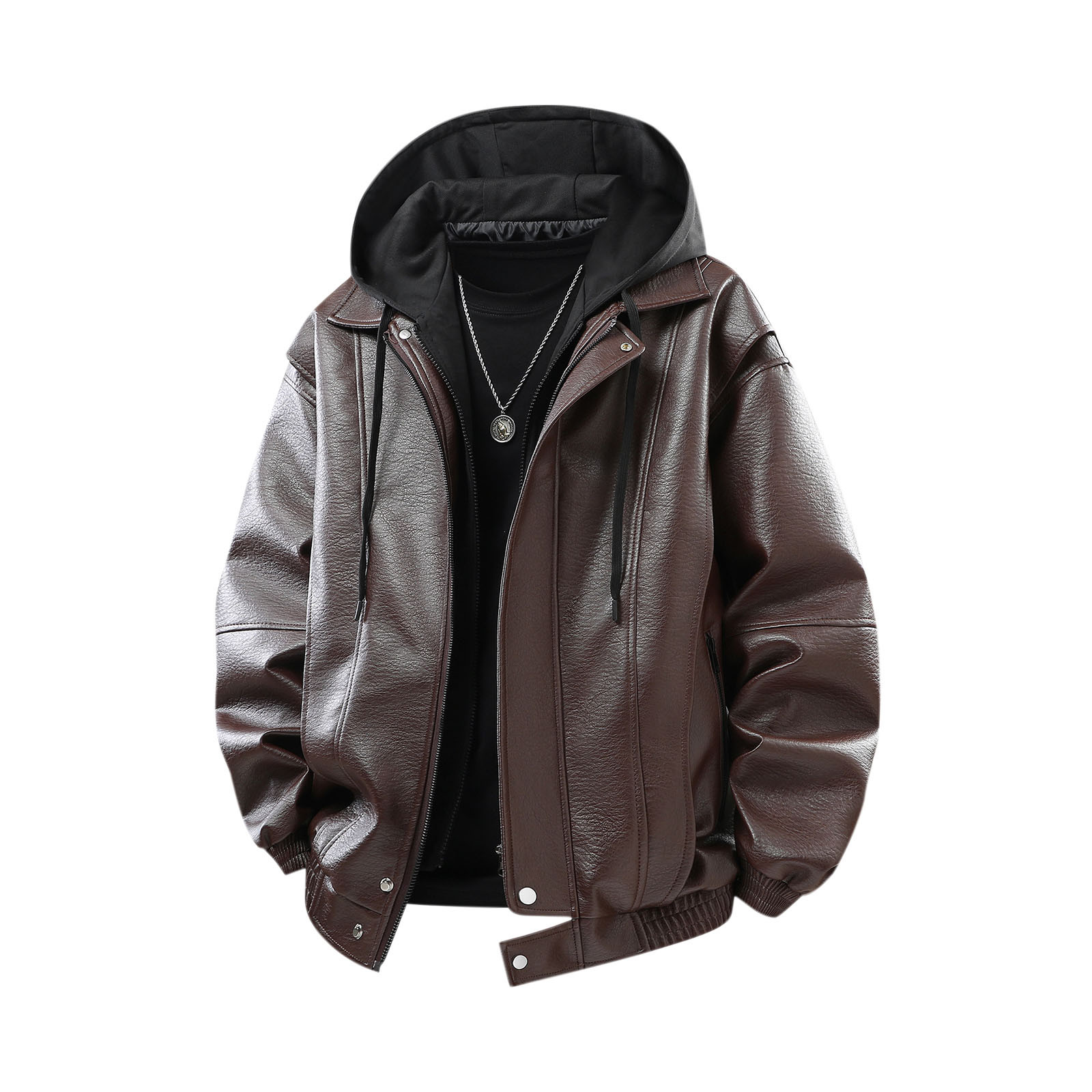 Uootdi Cropped Leather Jacket for Women Vintage Style Motorcycle Bomber Jacket Faux Leather Lapel Neck Zip Up Long Sleeve Coats Fall Going Out Jackets
