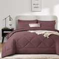 thumbnail image 2 of Flymme Queen Comforter Set 7 Pieces, Bed in a Bag Modern Diamond Pattern Bed Set Soft Microfiber Complete Bedding Sets,Eggplant Purple, 2 of 9