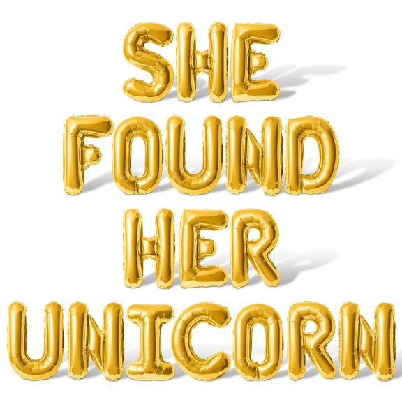 Letter Balloons - SHE FOUND HER UNICORN 16" Inch Alphabet Letters Foil Mylar Balloon Bachelorette Party Banner (Gold)