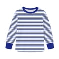 thumbnail image 3 of THDHVS Girls Long Sleeve Shirts,Shirts for Girls,Kids Striped Color Block Long Sleeve Tee Soft Cotton Casual for School Weekend Layering Blue 5-6 Years, 3 of 9