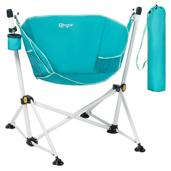 Portal Hammock Camping Chair, Folding Rocking Chair Swinging Chair with Cup Holder for Outdoor, Support 350 lbs, Blue