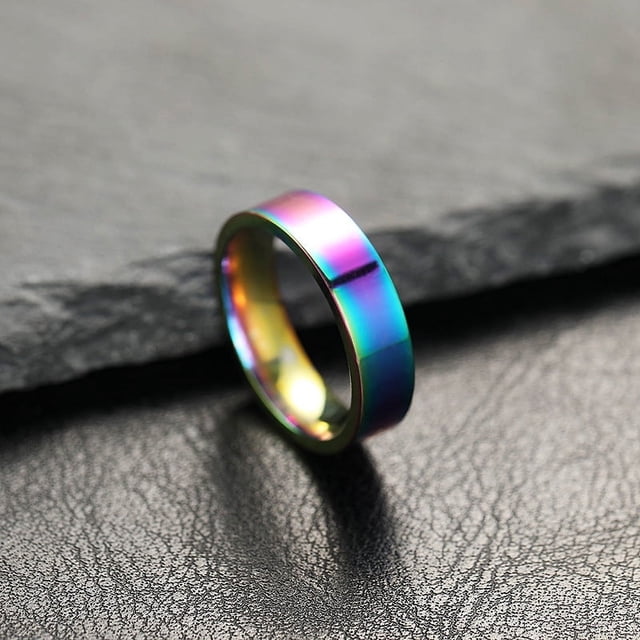 Anillo de acero inoxidable, joyería, bola interior, exterior, plana, personalidad, anillo de pareja de acero de titanio brillante, nicho femenino