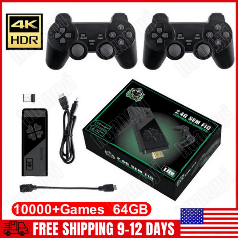 HDMI 4K TV Game Stick 64G 10000+ Game Video Built in Games Console + 2×  Wireless Gamepad 