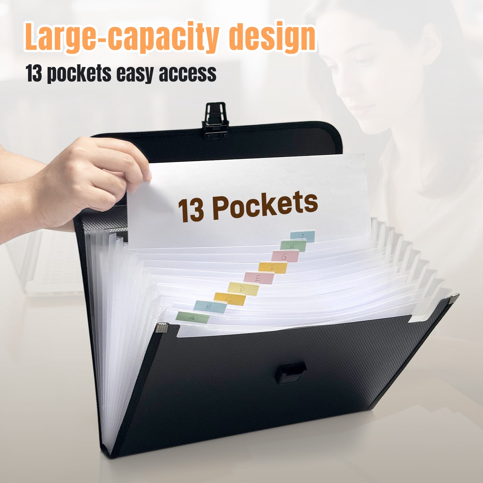 AGCAN 2 Pack 13-Pocket Accordion File Organizer, A4 Size Expanding File Folder with Handle, Portable Paper Organizer for Office School Travel Home Business, Black