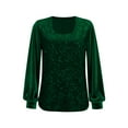thumbnail image 4 of HAPIMO Women's Sequin Tops Long Sleeve Glitter Sparkly Party Blouses Comfy Velvet Square Neck Dressy Tops Loose Fit Casual Shirts Tunic Tops Green XL, 4 of 5