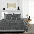 thumbnail image 1 of Full/Queen Comforter Multi Ruffle Dark Grey Luxurious Collection Microfiber Fill Duvet Insert Box Stiched Quilted Fluffy Soft All Season Comforter with Pillowcases & Premium Piping, 1 of 5