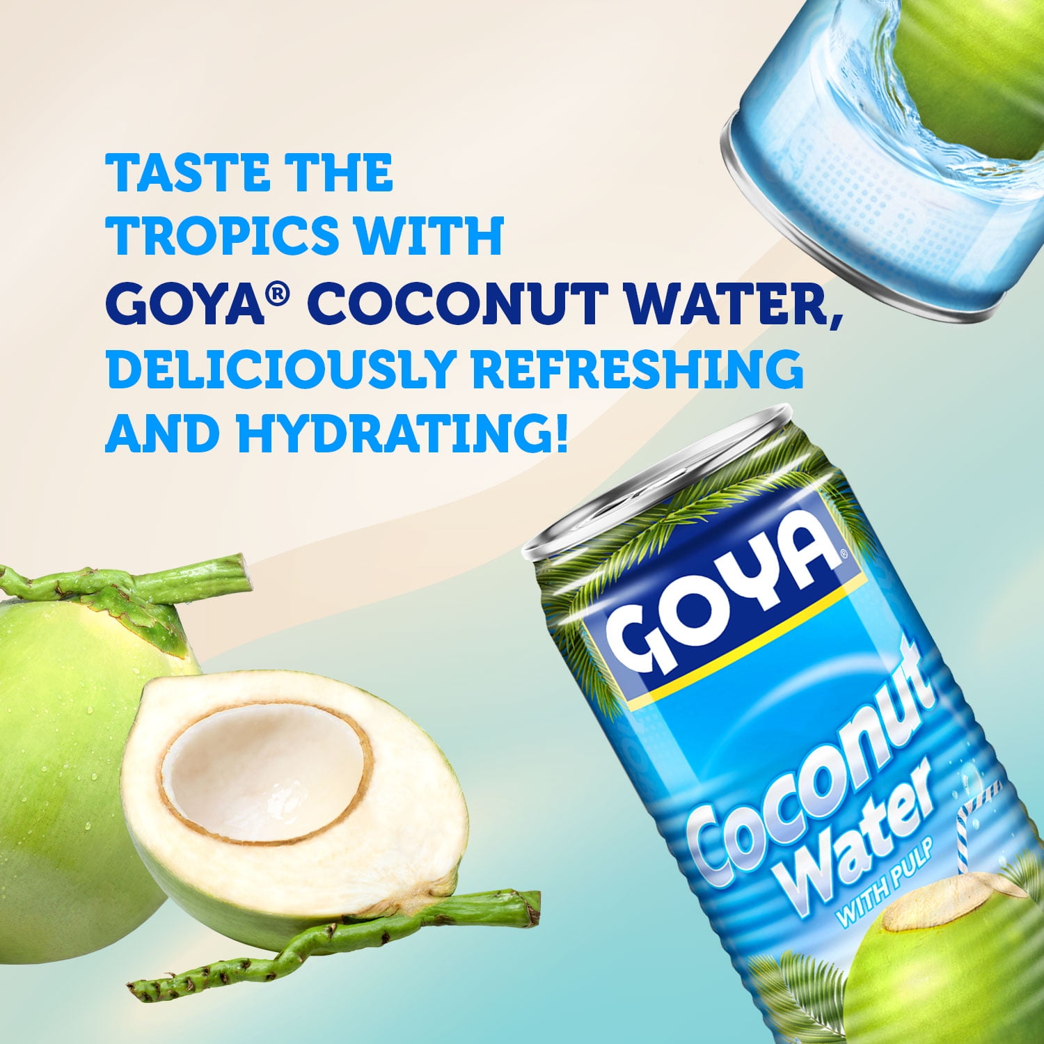 GOYA Coconut Water with Pulp, 17.6 fl oz Can, Tropical Beverage