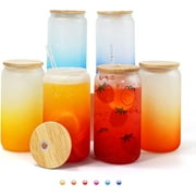 AGH 6 Pack Sublimation Tumblers 16oz Glass Straight Skinny Tumbler, Gradient Color Glass Cups Mason Jar Mug with Splash-proof Lid and Straw, Reusable Drinking Tumbler for Juice Coffee Milk