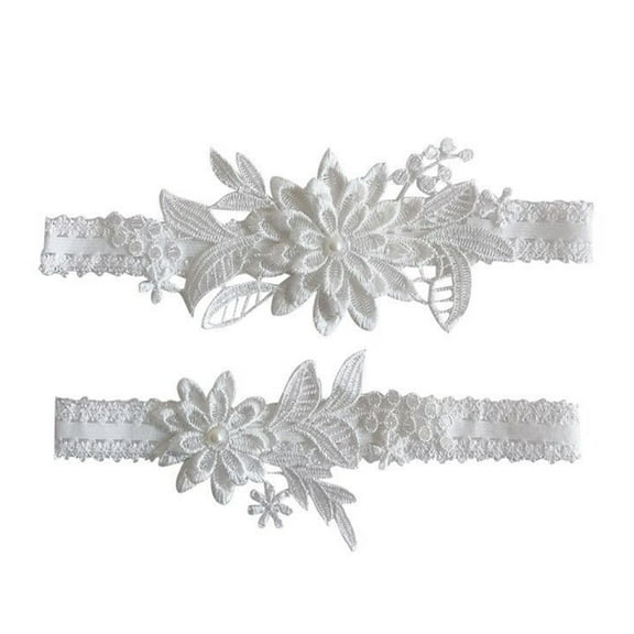 fenze Wedding Garters for Bride Bridal Lace Garter Set of 2 Floral Leg Ring with Hand Sewn Faux Pearls (White)