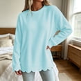 thumbnail image 5 of Women's Waffle Knit Crew Neck Long Sleeve Pullover Tops, Scalloped Hem & Scallop Cuffs Design, Loose Fit Casual Sweatshirt, Solid Color Fall Tunic Shirts for Women Light Blue L, 5 of 5