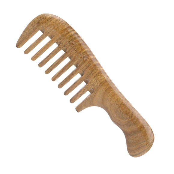 Peine para el cabello de sándalo Breezelike, peine de dientes anchos de madera natural de una pieza, peine de madera sin costuras estáticas para desenredar