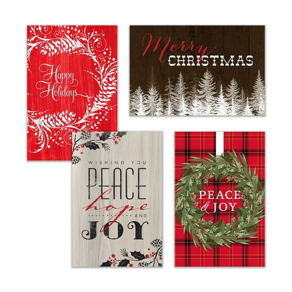 Masterpiece Studios Rustic Assortment 16-Count Boxed Assorted Holiday Cards 4 each of 4 Different Designs