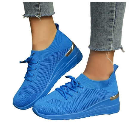 Fauean Sneakers for Women Leisure Running Breathable Lace up Sneaker Mesh Women s Shoes Blue Size 39