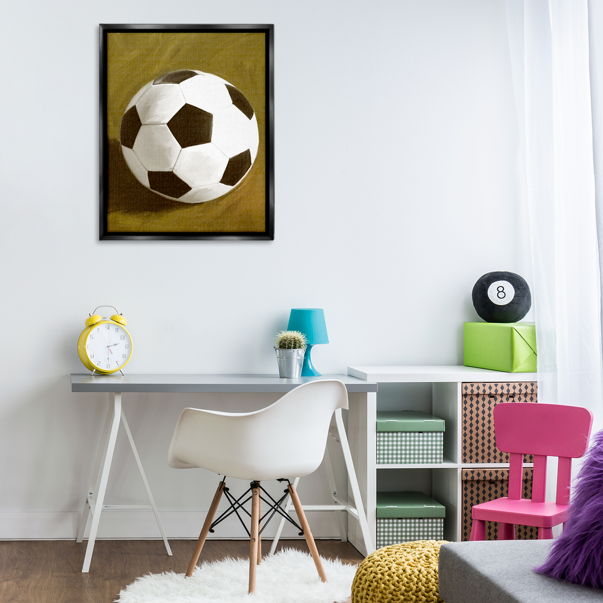 Stupell Industries Traditional Soccer Ball Sports Painting Black Floater Framed Canvas Art Print Wall Art, 25 x 31