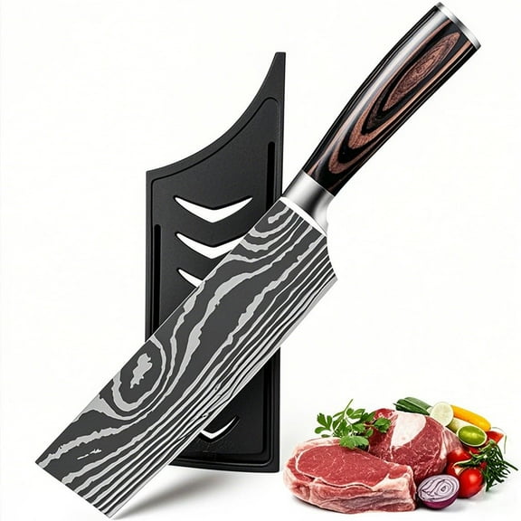 Cleaver Knife 7" Japanese Nakiri Knife Kitchen Butcher Knife High Carbon Steel Chef Knife with Sheath Cover