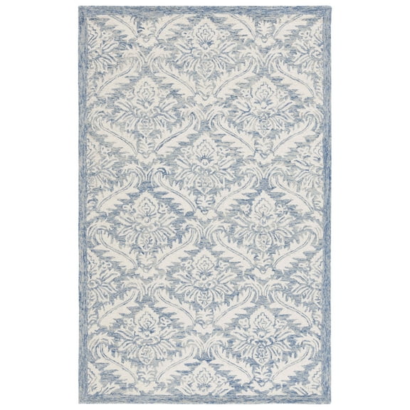 SAFAVIEH Micro-Loop Romain Damask Wool Area Rug, Blue, 5' x 8'