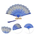 thumbnail image 3 of Unique Bargains 1 Pc Butterfly with Tassel Folding Fan for Masquerade Blue Silk Fabric, 3 of 5