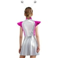 thumbnail image 5 of iiniim Girls Dance Outfit Metallic Cap Sleeve Zip Up Dress with Headband Robot Theme Performance Wear Hot Pink Silver 16, 5 of 7