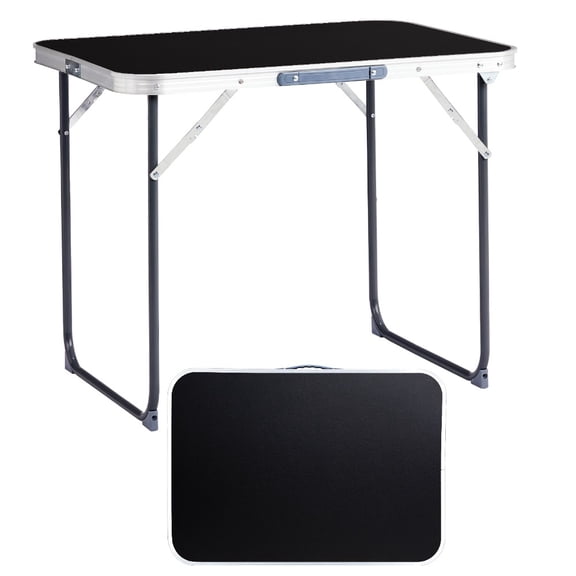 2.3ft Small Aluminum Folding Camping Table, Black One‑Piece Top Portable Foldable Table for Indoor Outdoor
