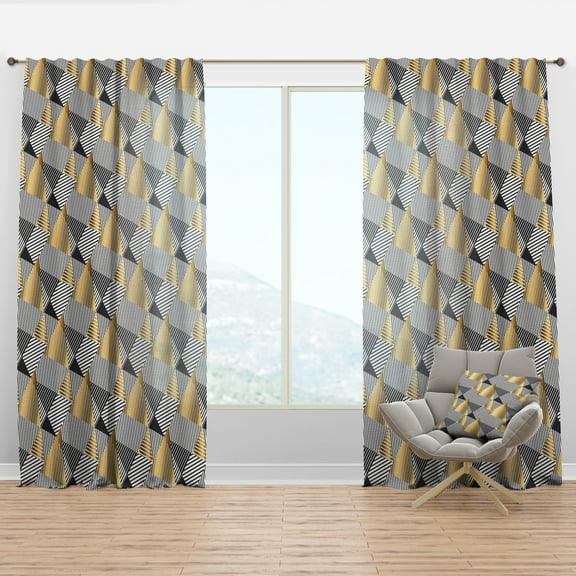 Designart 'Retro Luxury Waves In Blue and Gold VI' Mid-Century Modern Curtain Panel