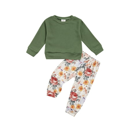 

AvoDovA Autumn Baby Girls T-shirt Trousers Clothing Sets Newborns Infant Waffle Long Sleeve Tops Flower Long Pants