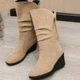thumbnail image 6 of Wavsuf Work Boots for Women Soft Toe Round Toe with Fuzz Vintage Flock Mid Calf Khaki Shoes Size 38, 6 of 7