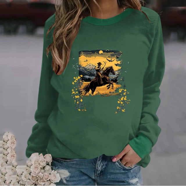 RKSTN Blouses pour Femmes Imprimées Col Rond Manches Longues Chandails en Molleton Blouses pour Femmes Habillées Décontractées
