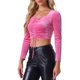 thumbnail image 4 of INSPIRAR CHIC Blusa de Terciopelo con Cuello Cuadrado y Mangas Abullonadas de Tiro Corto para Mujer XS Rosa Fucsia, 4 of 6
