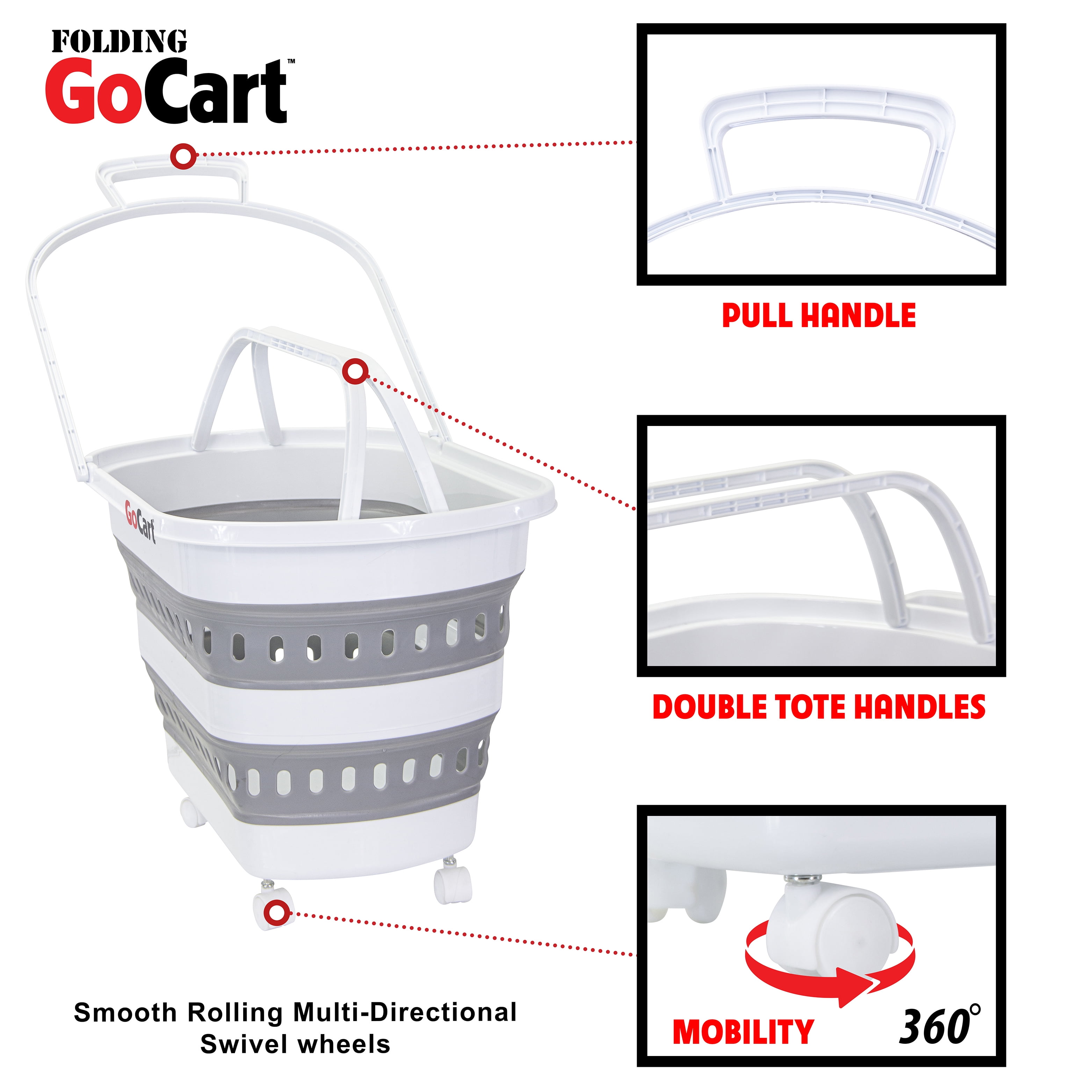 dbest products Folding GoCart Collapsible laundry basket on Wheels Grocery Cart Shopping foldable Pop Up plastic hamper Tote Handles Cesto para ropa sucia