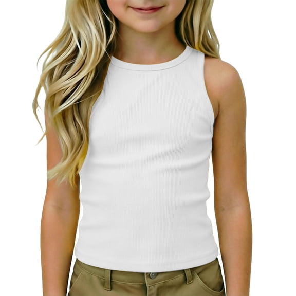 oqasdz Girls Shirts Kids Athletic Racerback Crewneck Sleeveless Slim Fit Solid Color Undershirt Workout Yoga for Holiday