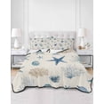 thumbnail image 2 of Quilts Twin-XL Size Bedding Set, Blue Starfish Coastal Lightweight Quilted Comforter, Summer Beach Coral Linen Texture Soft Reversible Bedspread Coverlet with Pillow Covers for All Season, 68" x 98", 2 of 7