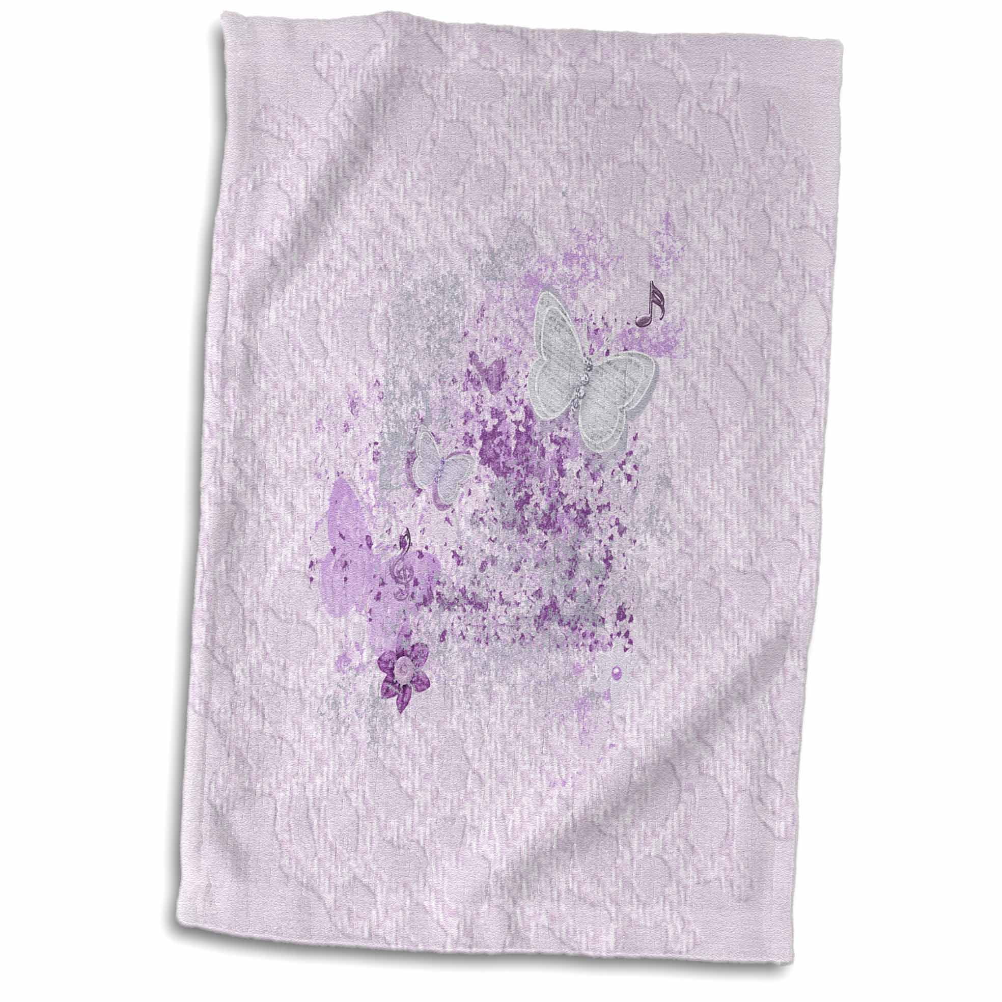 3dRose Butterflies and Music Notes with Flowers, Pastel, Plum Purple - Towel, 15 by 22-inch