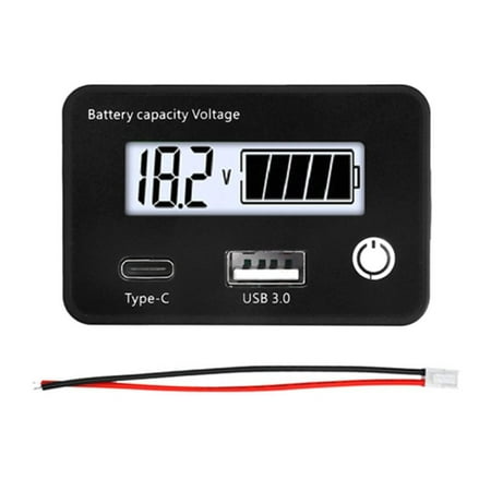

Professional USB3.0 Tpye-C For Lead Acid Lithium LCD Display Batteries Level Tester Digital Voltmeter Voltage Meter 6-in-1 Battery Capacity Indicator WHITE