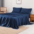 thumbnail image 6 of Twin XL Cooling Bed Sheets Set, Viscose Derived from Bamboo, Silky Soft,Navy, 6 of 8