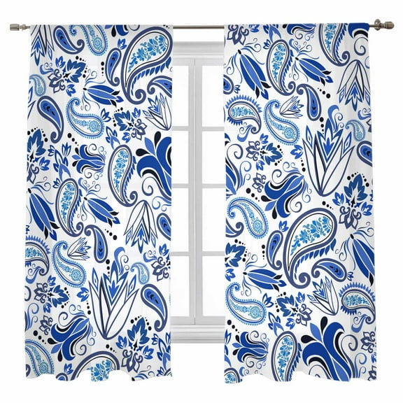 Sheer Curtains 72 inches Long, Blue Paisley Gradient Flowers Retro Abstract Floral Light Filtering Sheer Window Curtains Rod Pocket Voile Drapes for Bedroom Living Room, 52"W x 72"L 2 Panels
