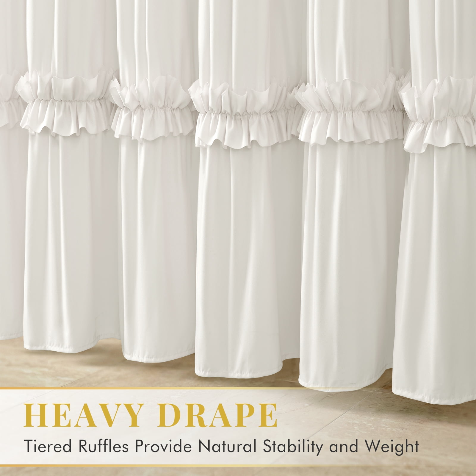 Seasonwood Ruffle Shower Curtain,Cream Tiered Fabric Bathroom Curtain for Farmhouse Decor,72 x 72 Inch