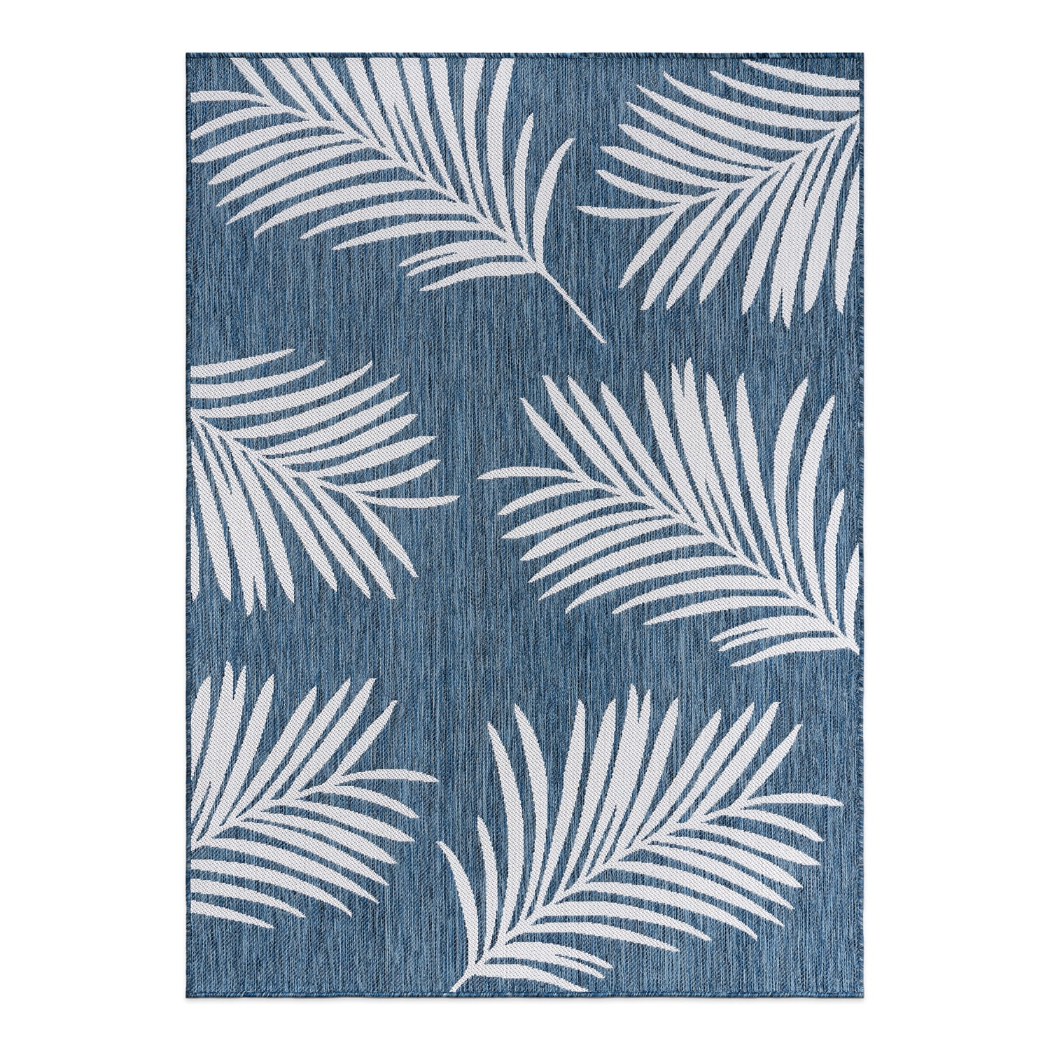 World Rug Gallery Contemporary Palm Leaves Textured Flat Weave Indoor/Outdoor Area Rug - NAVY 5' X 7'