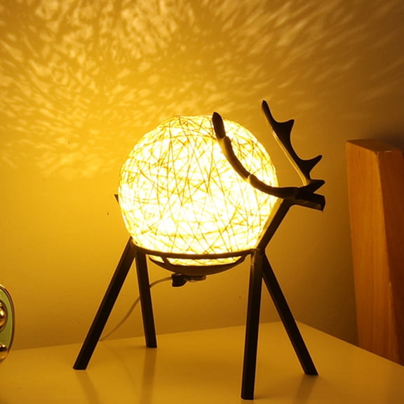 Christmas Deer Spherical Lamp - Handcrafted Rattan Ball Night Light, USB Powered Table Lamp for Bedroom Decor, Unique Holiday Decoration & Birthday Gift, White, 9.06x8.27x5.12in