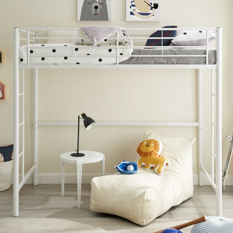 Walker Edison Premium Traditional Twin Metal Loft Bed, White Walker Edison Premium Traditional Twin Metal Loft Bed, White
