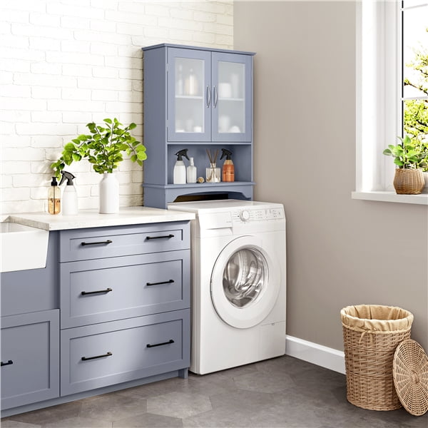 FullFurnique Toilet Storage Cabinet with 1 Open Shelf, Gray