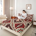 thumbnail image 4 of jejeloiu Rustic Western Aztec Queen Sheet Sets,Bohemian Geometric Pattern Flat Sheet,Black Red Brown Queen Fitted Sheet For Kids,Luxury Bedroom Decor,4-Piece, 4 of 7