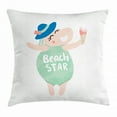 thumbnail image 1 of Hippo Throw Pillow Cushion Cover, Cartoon Hippo Girl Holding an Ice Cream Cone and Wearing a Swimsuit Illustration, Decorative Square Accent Pillow Case, 16 X 16 Inches, Multicolor, by Ambesonne, 1 of 2
