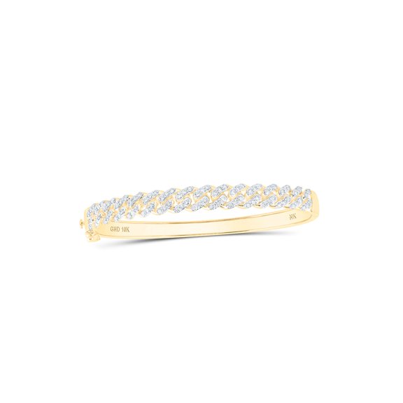 10kt Yellow Gold Womens Round Diamond Miami Cuban Bangle Bracelet 1-5/8 Cttw