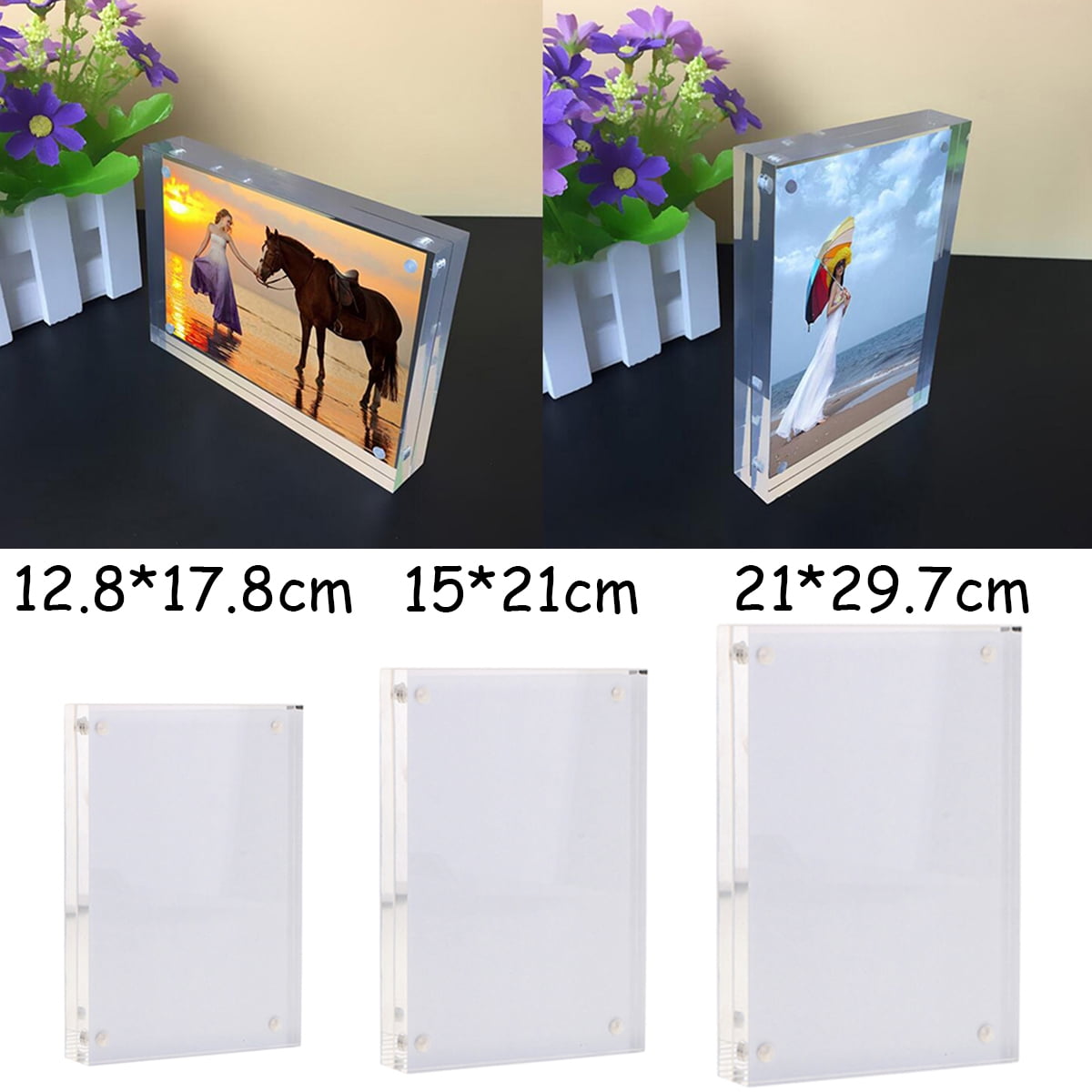 Small Freestanding Polished Clear Acrylic Magnetic Picture/Photo Frame Decor 
