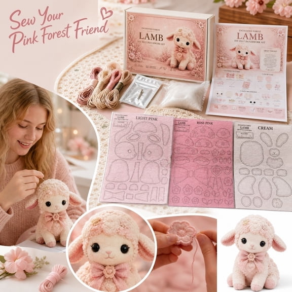 Pink Woodland Friends DIY Felt Patchwork Kit, Magic Forest Animals 3D Felt Sewing Kit DIY Creative Patchwork Art Craft for Beginners, Handmade Decor Ornament Gift for Craft Lovers.A