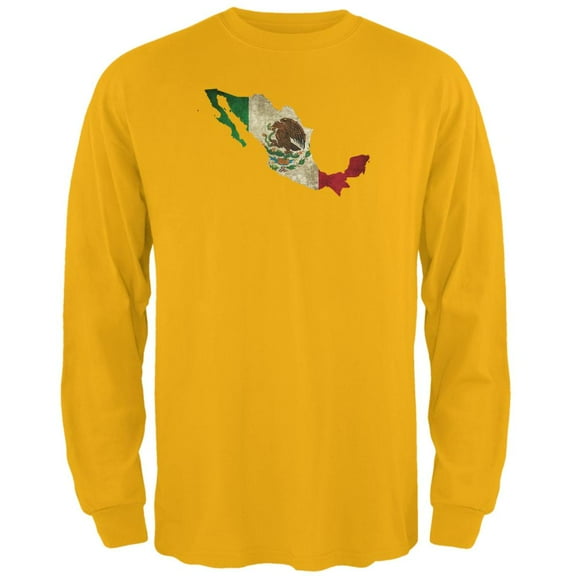 Cinco de Mayo Mexican Flag Mexico Silhouette Mens Long Sleeve T Shirt Gold MD