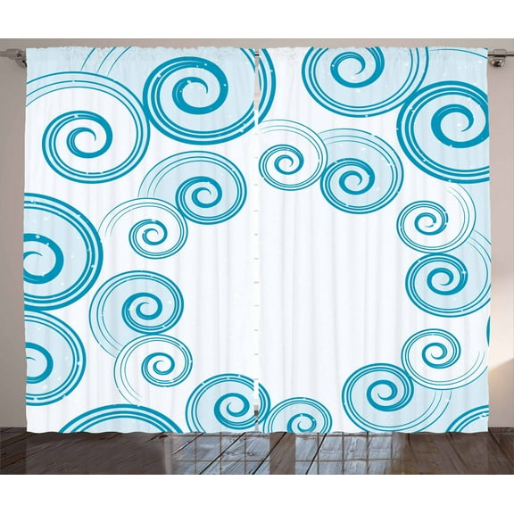 Ambesonne Teal and White Curtains 2 Panel Set, Water Waves, 108" x 108", Blue White