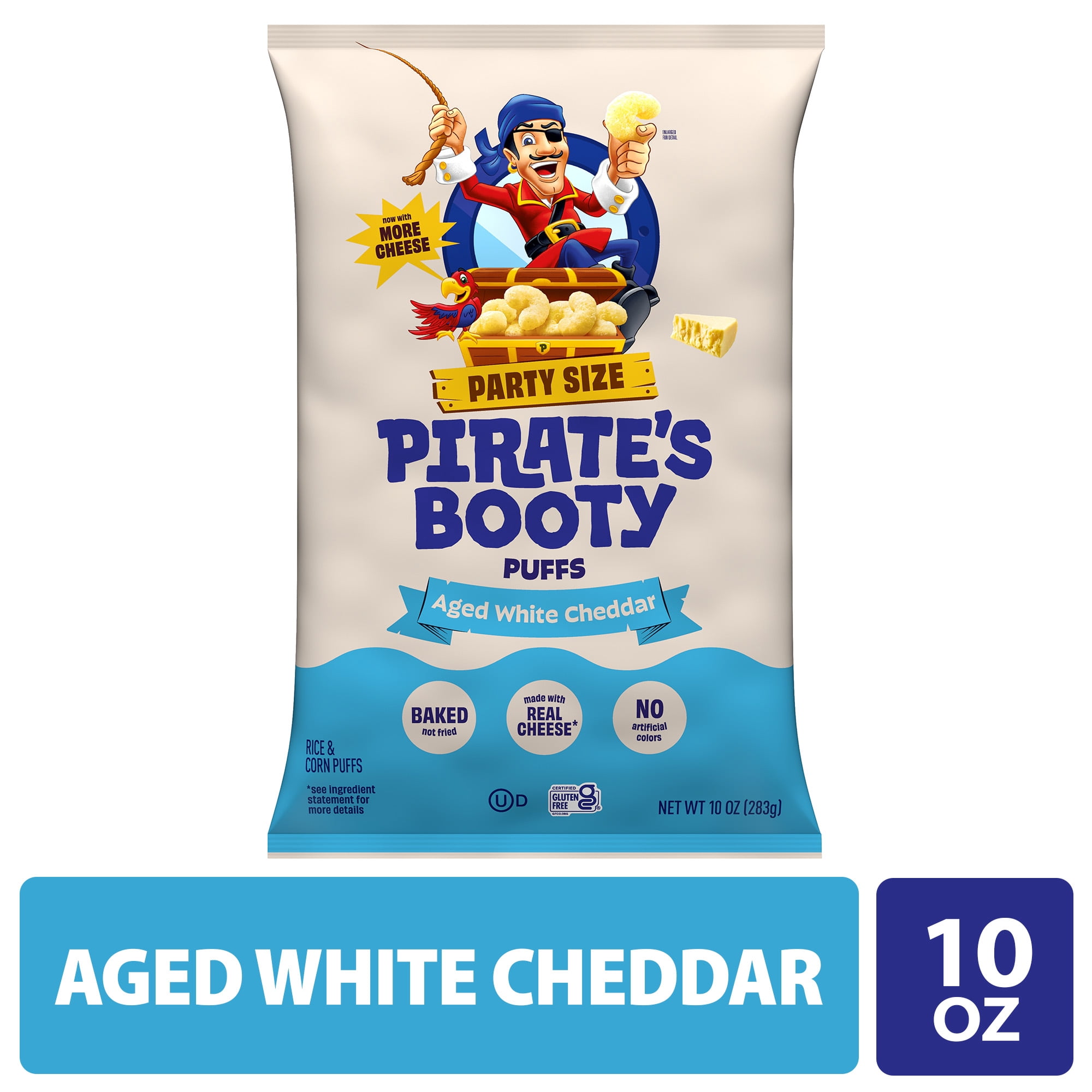 Pirate's Booty Gluten-Free Aged White Cheddar Cheese Puffs Snack, 10 oz Family-Size Bag