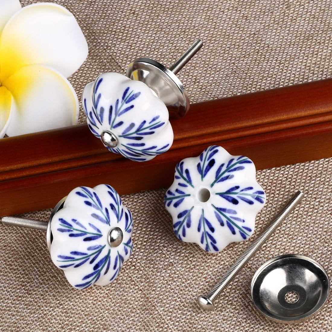 Unique Bargains Nickel Finished Hand Painted Ceramic Cabinet Knob Set of 6